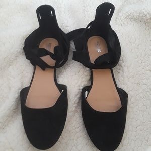 Black Lace Up Ballet Flats